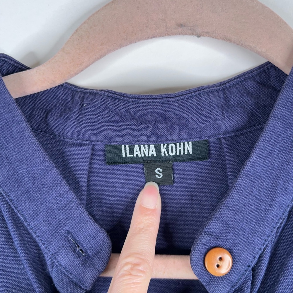 Ilana Kohn Gigi Maxi Dress Navy Blue Button Front Short Sleeve Cotton Minimal - Picture 10 of 14